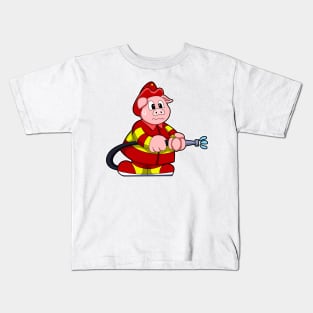 Pig as Firefighter with Fire extinguisher Kids T-Shirt